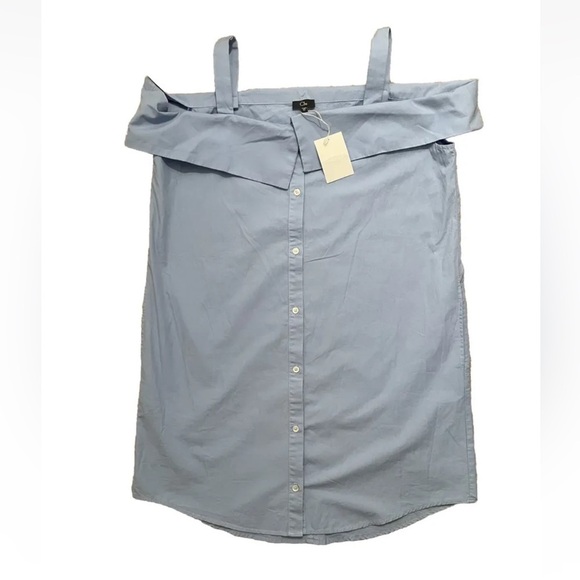 CLU Large Blue Shift Button Up Shirt Dress With Pockets 100% Cotton $244 - Picture 2 of 4